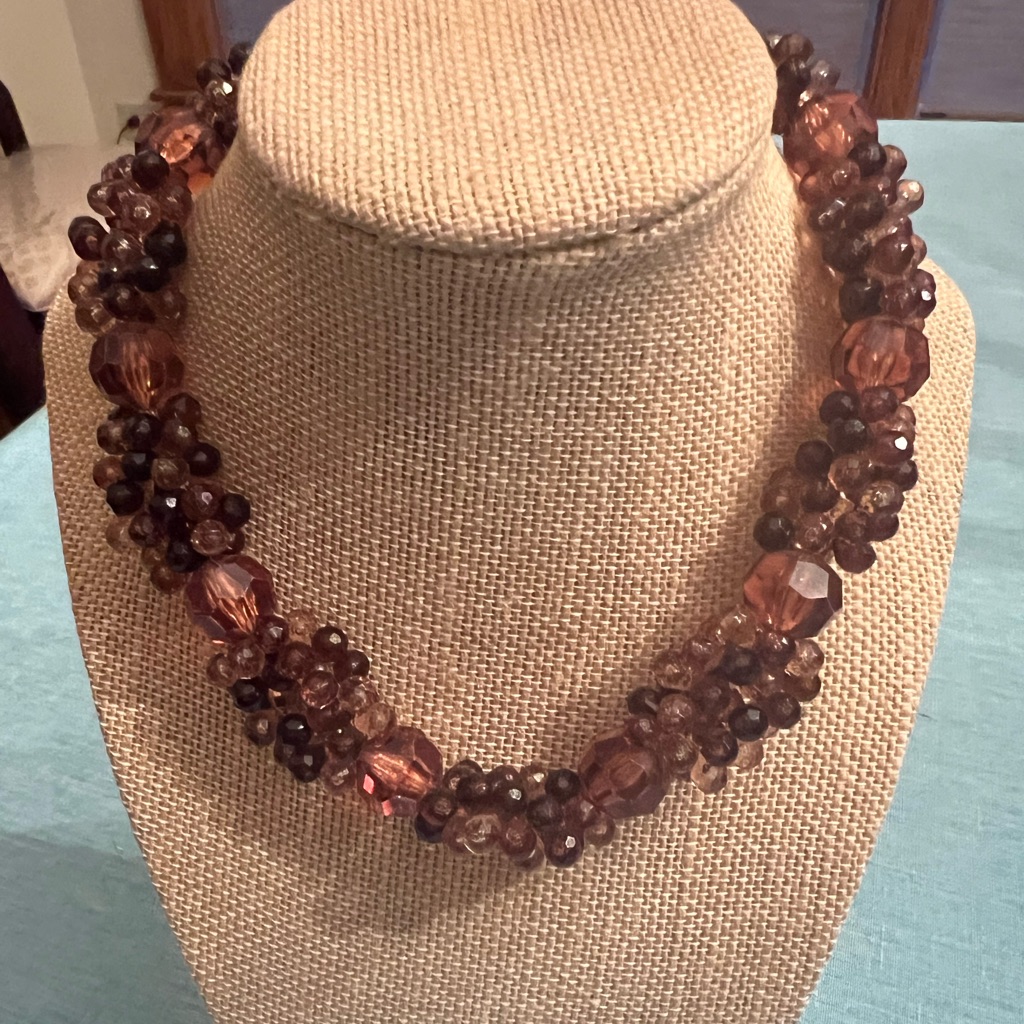 Vintage Brown Bead Cluster 16” Necklace Signed Western Germany